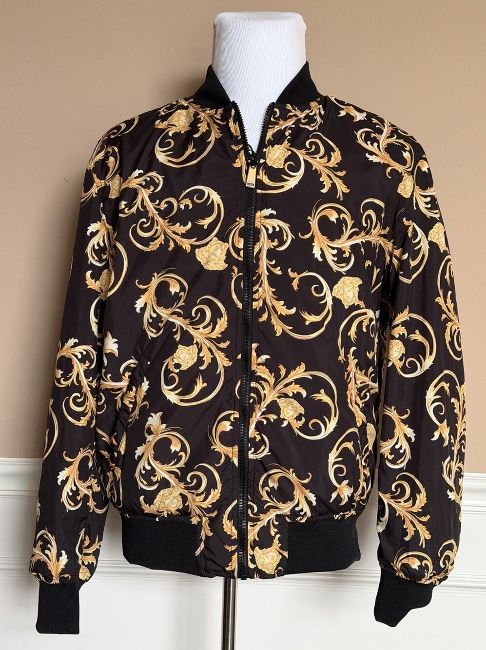Versace Men's Reversible Blouson Jacket Black/Gold 40 US (50 Euro) 1012269 NWT